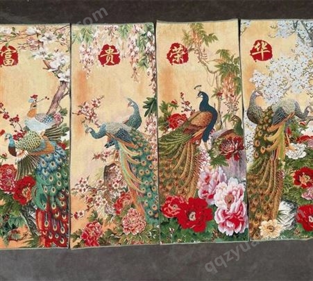 四条屏刺绣 梅兰竹菊浮雕瓷板画工艺装饰画墙挂画