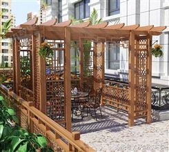 户外小区防腐木组合花架定制 中式别墅碳化木廊架