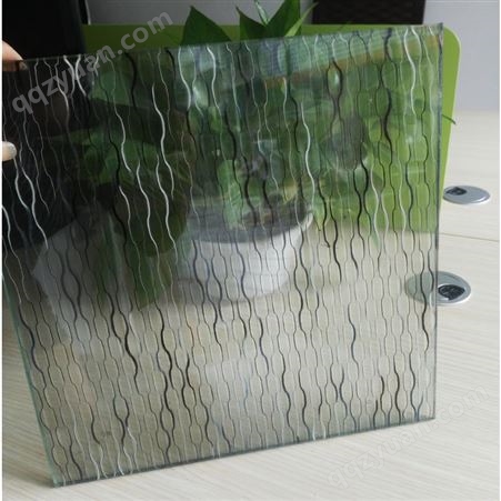 夹丝玻璃隔断屏风 钢化夹画夹绢玻璃中式山水画瓦楞压花夹胶玻璃