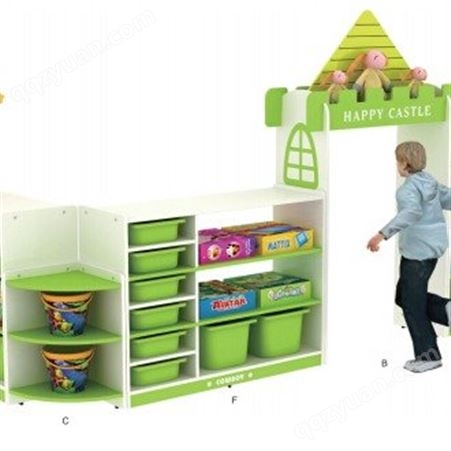 幼儿园高密度板儿童快乐城堡造型书包柜12格书包柜书架