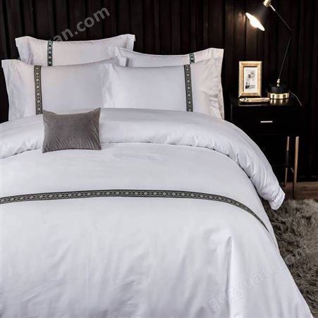 酒店四件套床上用品60支纯棉宾馆酒店白色贡缎床单被套酒店布草
