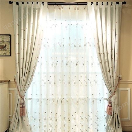 宫廷风纱窗定做 重工绣花混纺窗帘布 客厅卧室成品窗帘定制