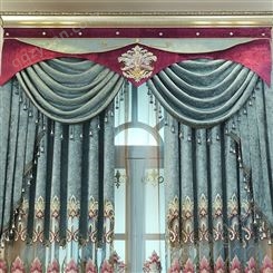 宫廷风纱窗定做 重工绣花混纺窗帘布 客厅卧室成品窗帘定制